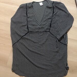 Xhilaration Black and White Striped V-Neck Top